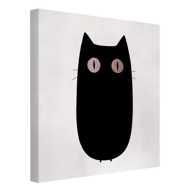 Tableaux sur toile en noir et blanc Illustration d'un chat noir