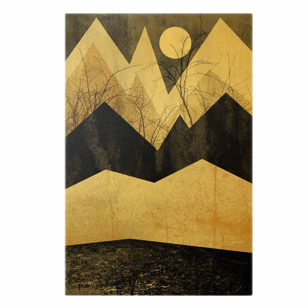Tableau art abstrait Branches de montagnes dorées
