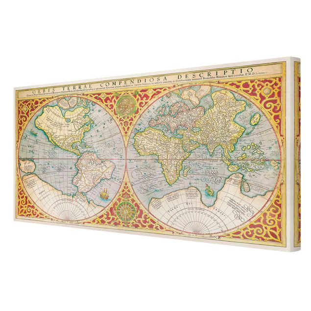 Tableaux muraux Carte du monde historique Orbis Descriptio Terrare Compendiosa
