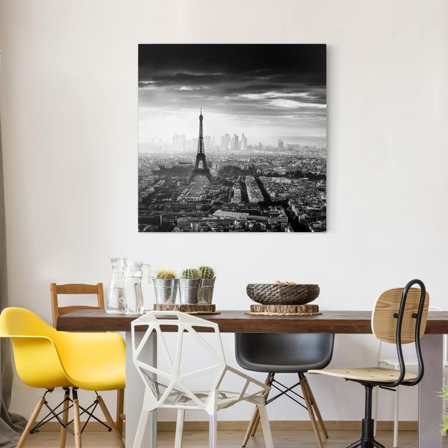 Toiles Paris La Tour Eiffel vue du ciel en noir et blanc