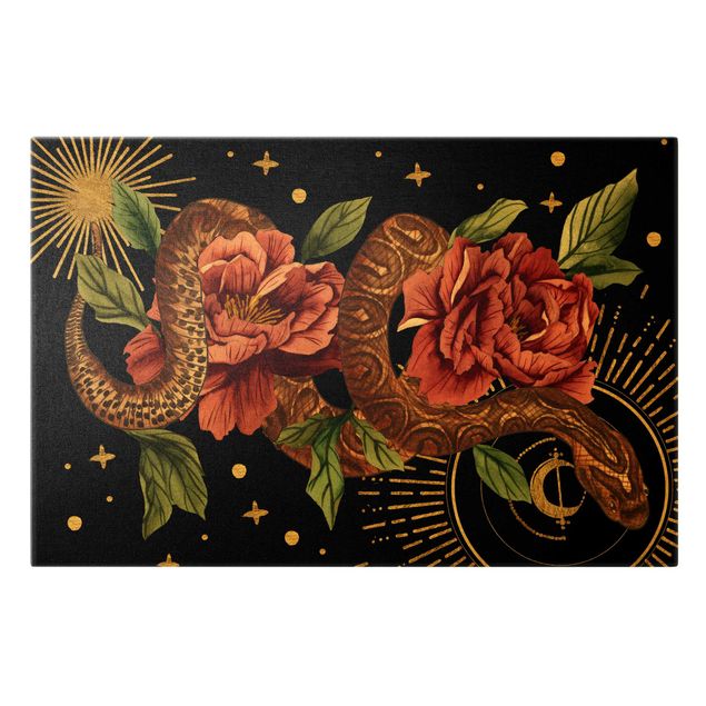 Tableau décoration Serpent avec Roses Noir Et Or II