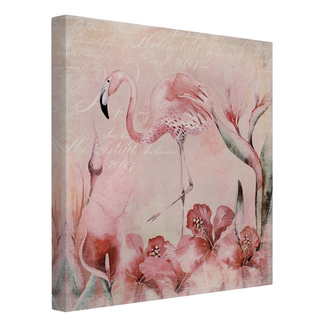 Tableaux fleurs Collage Shabby Chic - Flamingo