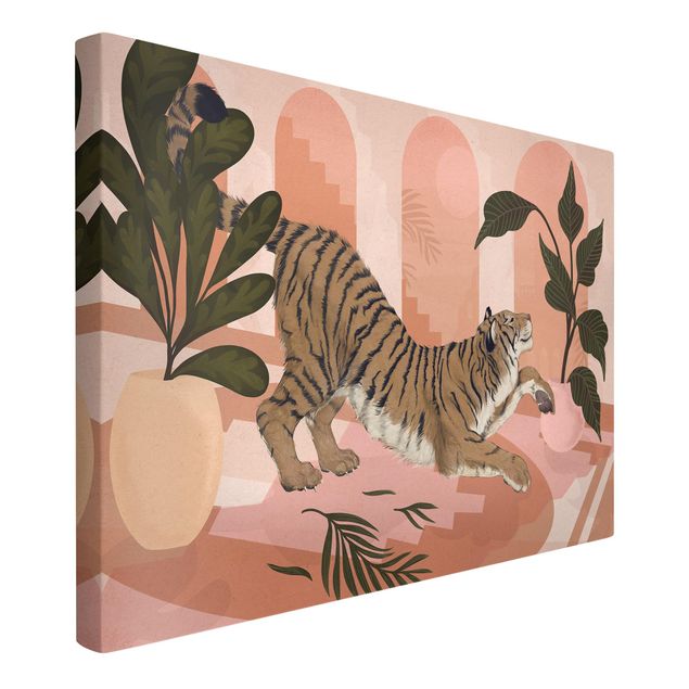 Tableaux modernes Illustration Tigre dans une peinture rose pastel