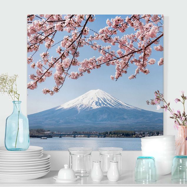 Déco mur cuisine Cherry Blossoms With Mt. Fuji