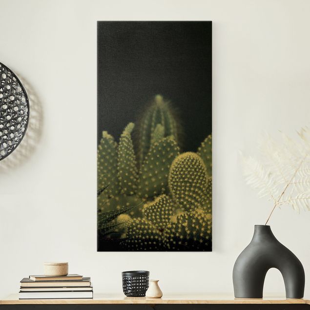 Tableau moderne Famille de cactus la nuit