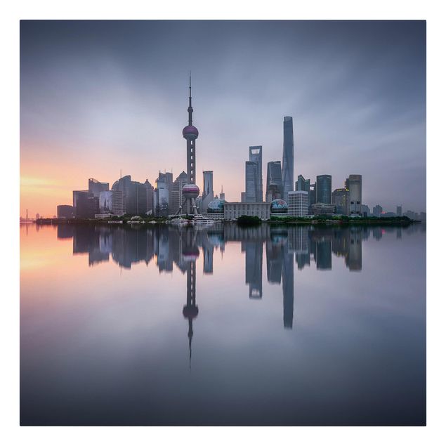 Tableau toile ville Silhouette urbaine de Shanghai le matin
