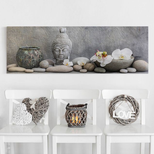 Décorations cuisine Bouddha zen avec orchidées blanches