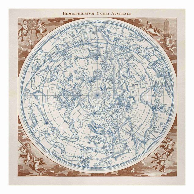 Tableau deco bleu Carte des étoiles vintage de l'hémisphère Sud