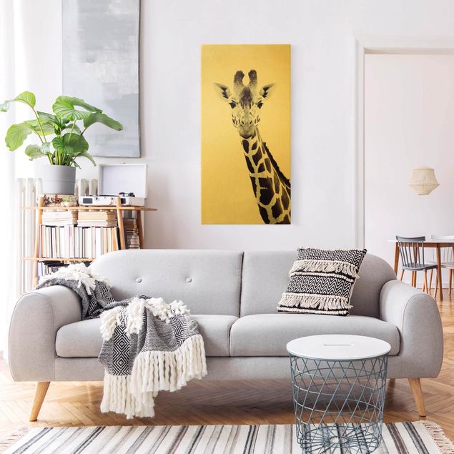 Toile girafe Portrait de girafe en noir et blanc