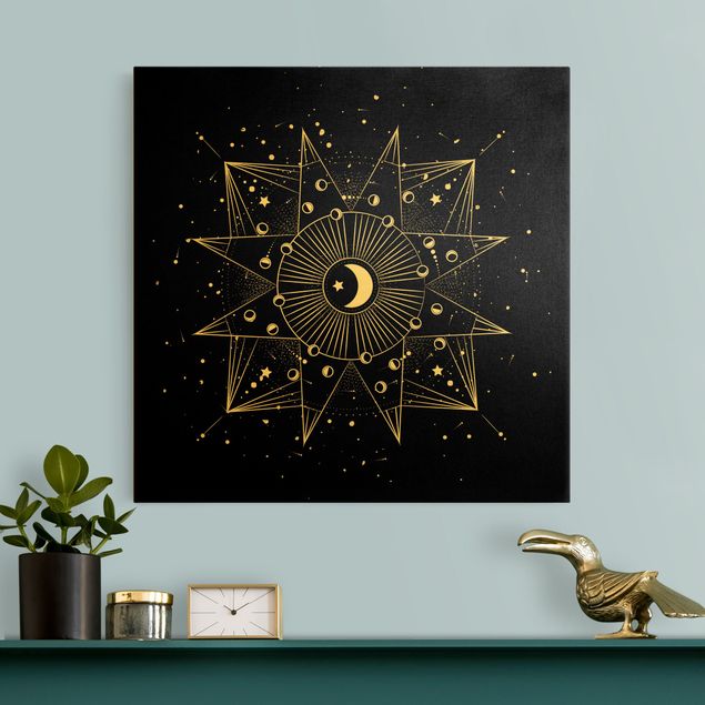 Tableau zen Astrologie Lune Magie Noir