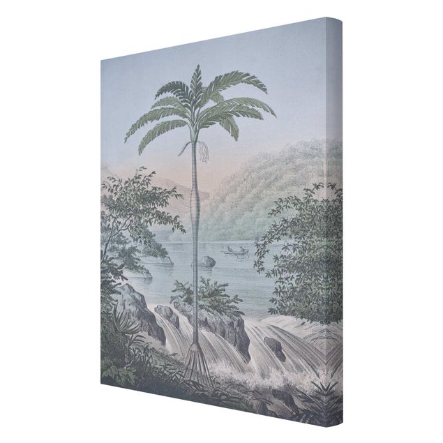 Tableau bleu Illustration vintage - Paysage avec palmier