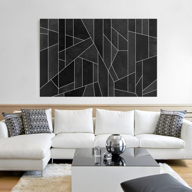 Tableaux sur toile en noir et blanc Aquarelle géométrique noire et blanche