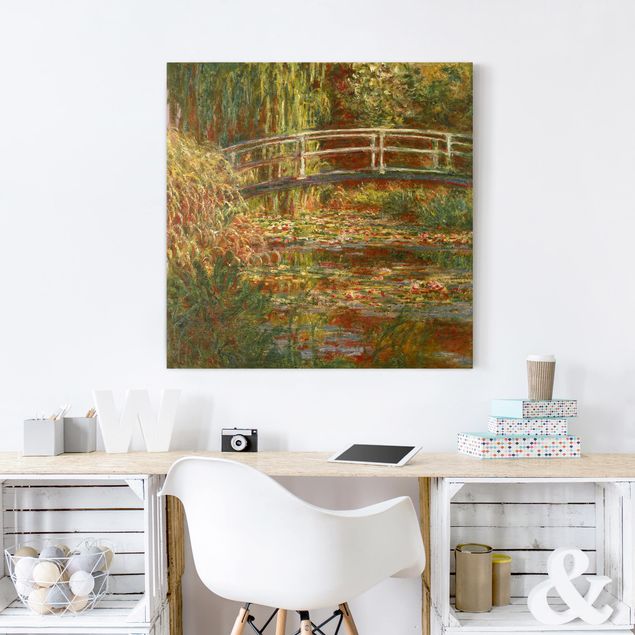 Tableau paysage Claude Monet - Étang de nénuphars et pont japonais (Harmonie en rose)