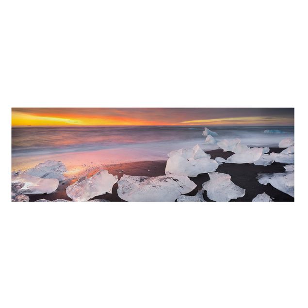 Toile coucher de soleil Morceaux de glace Jökulsárlón Islande