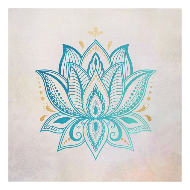 Tableau bleu Illustration Lotus Mandala Or Bleu