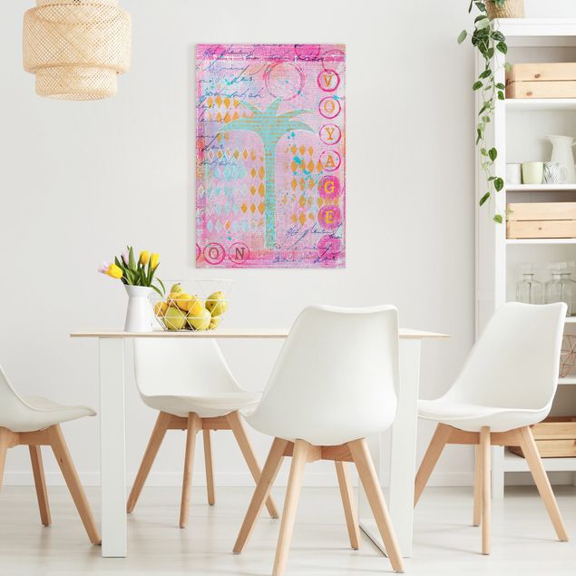 Tableaux moderne Collage coloré - Bon voyage avec palmier
