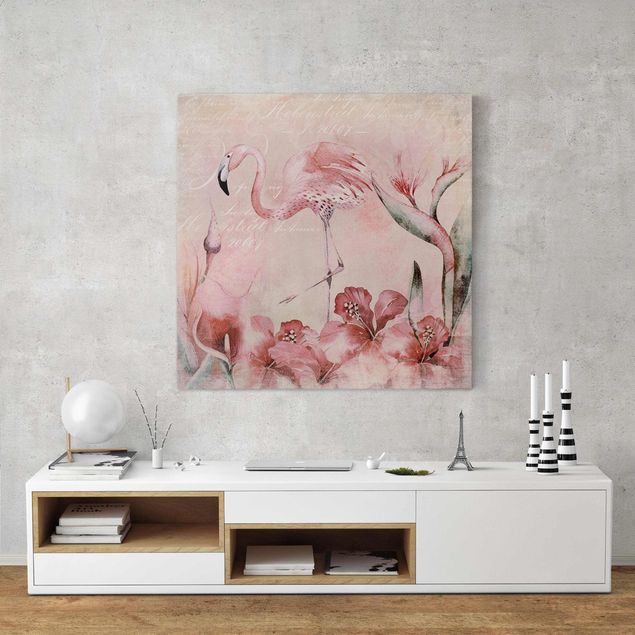 Tableaux modernes Collage Shabby Chic - Flamingo