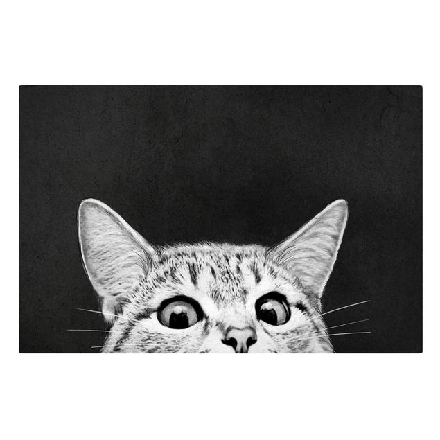Tableaux sur toile en noir et blanc Illustration Chat Noir Et Blanc Dessin