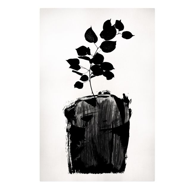 Tableaux sur toile en noir et blanc Monde végétal graphique - Feuilles noires