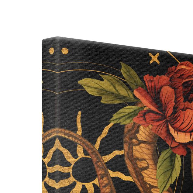 Tableau sur toile or - Snakes With Roses On Black And Gold I