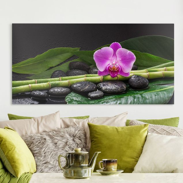 Décorations cuisine Bambou vert avec fleur d'orchidée