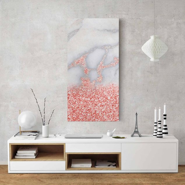 Tableaux modernes Imitation marbre avec confetti rose clair