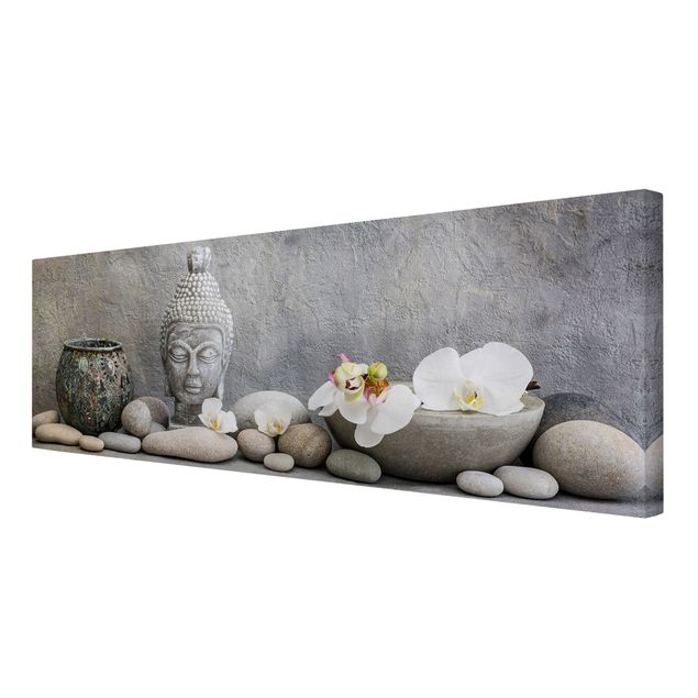 Tableau reproduction Bouddha zen avec orchidées blanches
