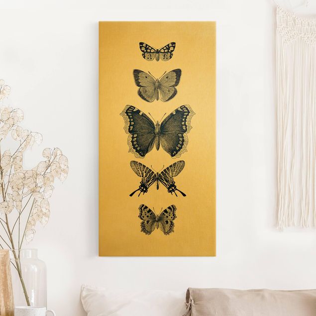Déco murale cuisine Papillons à l'encre sur fond beige