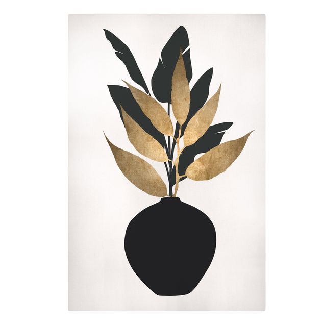 Tableaux sur toile en noir et blanc Monde Végétal Graphique - Or Et Noir
