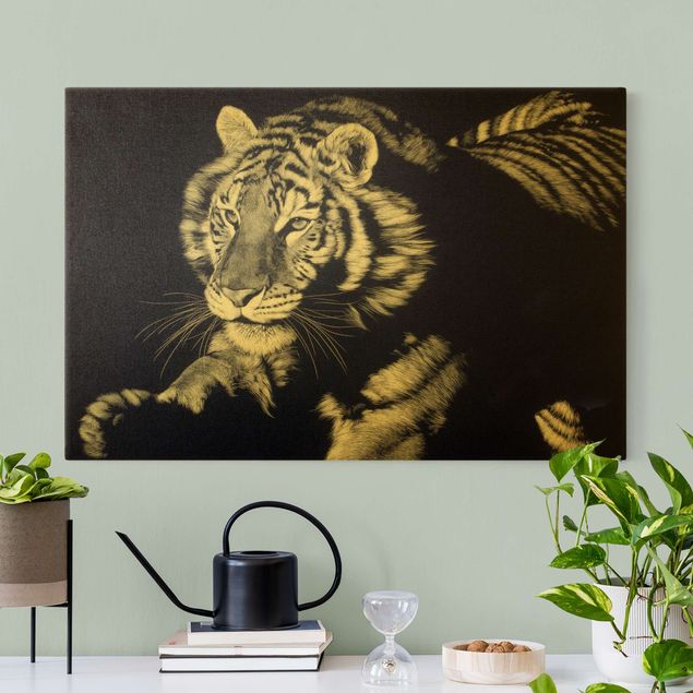 Tableau tigres Tigre dans la lumière du soleil sur le noir