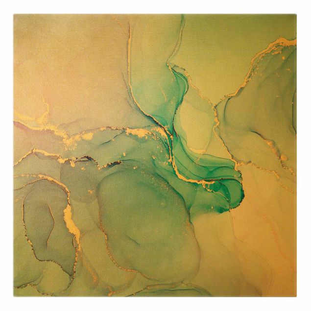 Tableau sur toile or - Watercolour Pastel Turquoise With Gold