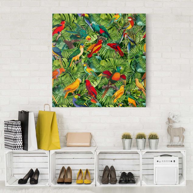 Tableaux jungle Collage coloré - Perroquets dans la jungle