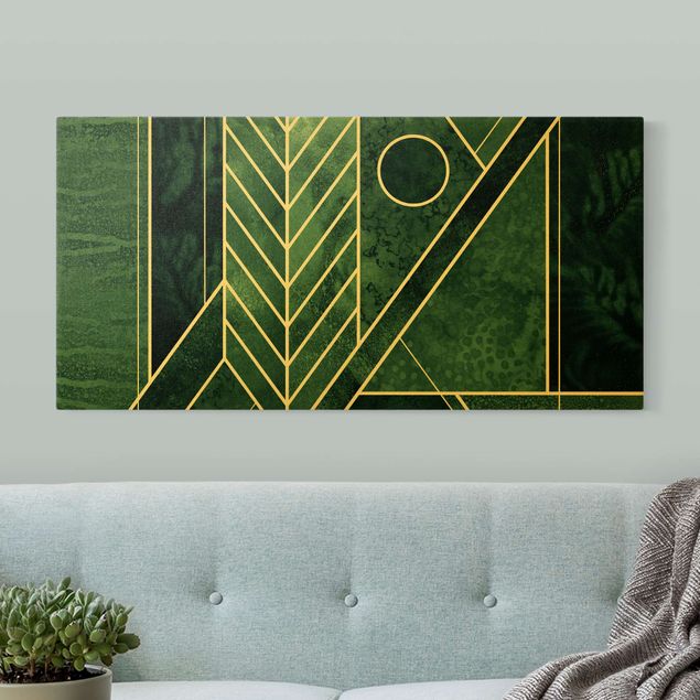 Tableaux sur toile avec dessins Géométrie dorée - Émeraude