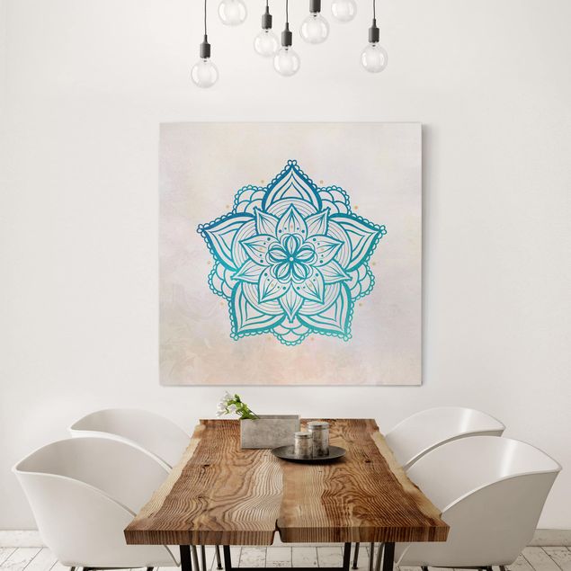 Tableaux sur toile avec dessins Illustration Mandala Mandala Or Bleu
