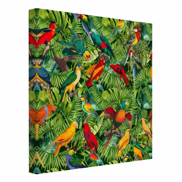 Tableaux modernes Collage coloré - Perroquets dans la jungle