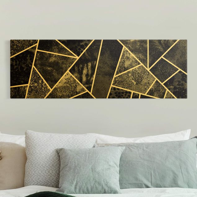 Tableaux sur toile avec dessins Géométrie dorée - Triangles gris