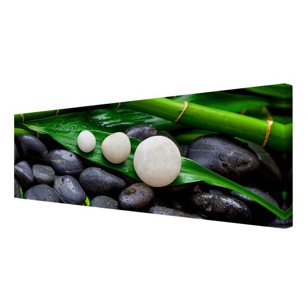 tableaux floraux Bambou vert avec pierres zen