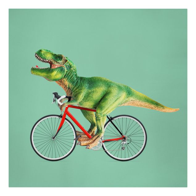 Tableau reproduction Dinosaure avec bicyclette