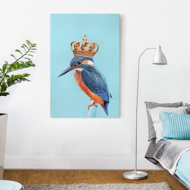 Tableaux oiseaux sur toile Martin-pêcheur avec couronne