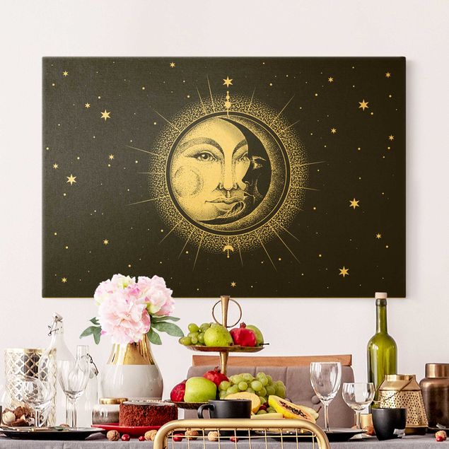 Tableau vintage Illustration vintage de soleil et de lune