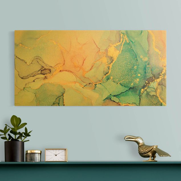 Toile murale Aquarelle Pastel coloré avec or