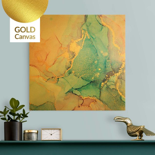 Déco mur cuisine Aquarelle Pastel coloré avec or