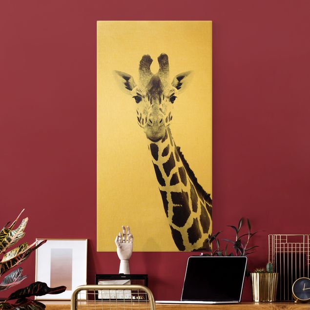 Tableaux moderne Portrait de girafe en noir et blanc