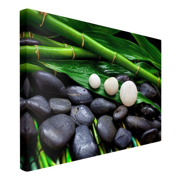 Tableau zen bambou Bambou vert avec pierres zen