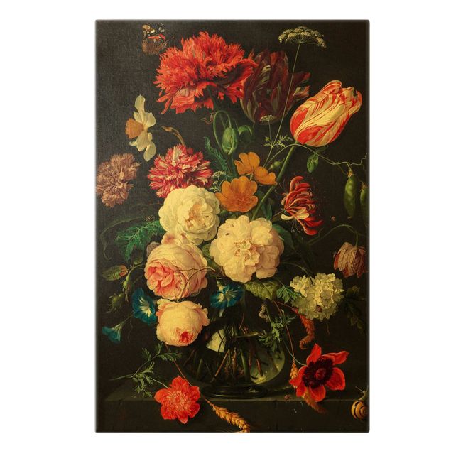 Tableau style vintage Jan Davidsz De Heem - Nature morte avec des fleurs dans un vase en verre