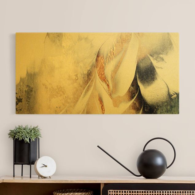 Reproduction tableau impression sur toile Peinture d'hiver abstraite dorée