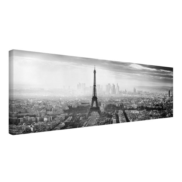 Tableau toile ville La Tour Eiffel vue du ciel en noir et blanc