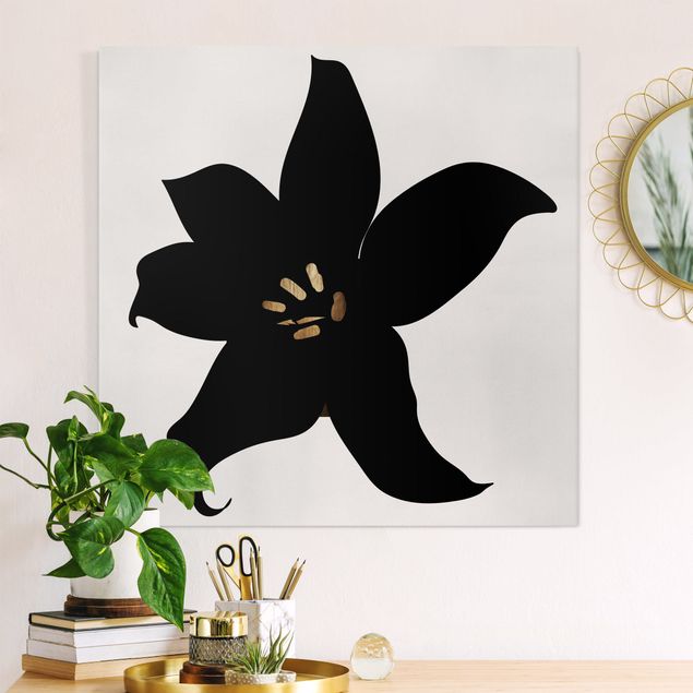 Déco murale cuisine Monde végétal graphique - Orchidée noire et or