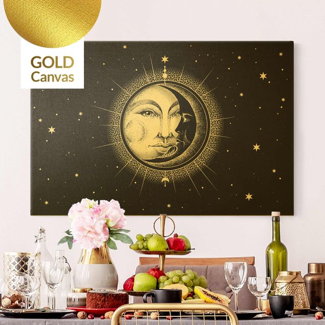 Déco murale cuisine Illustration vintage de soleil et de lune
