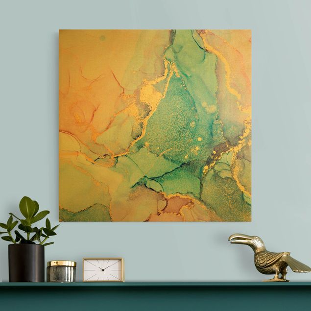Tableaux moderne Aquarelle Pastel coloré avec or